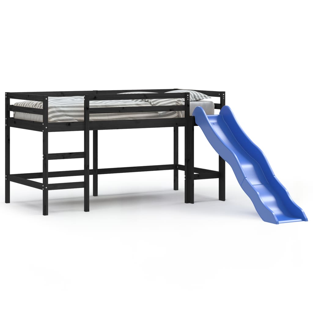 Pat pentru copii cu tobogan, negru, 80x200 cm, lemn masiv pin GartenMobel Dekor