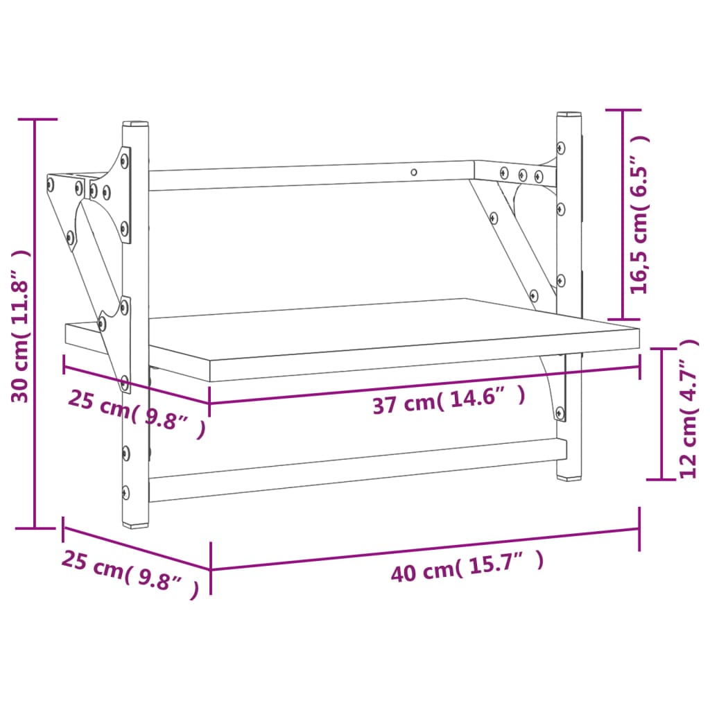 Rafturi de perete cu bare, 2 buc, negru, 40x25x30 cm GartenMobel Dekor
