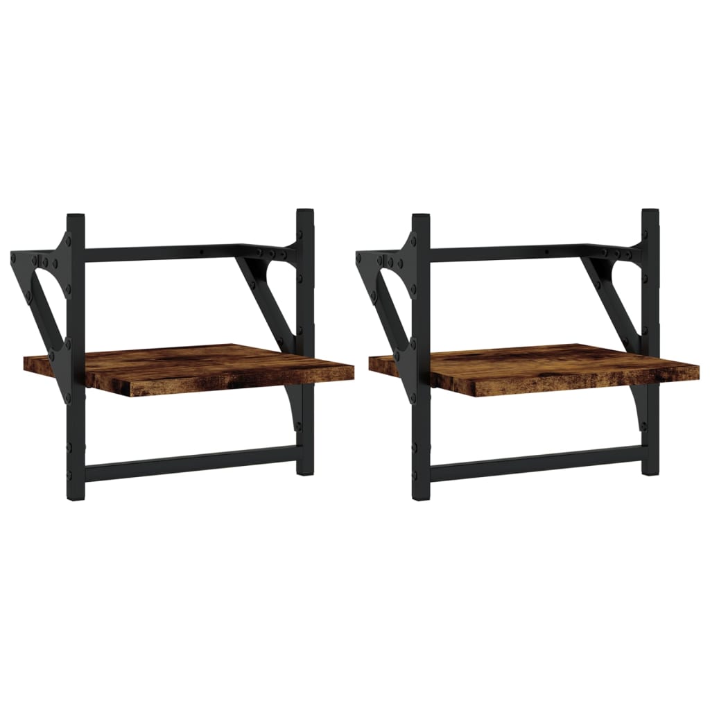 Rafturi de perete cu bare 2 buc., stejar fumuriu, 30x25x30 cm GartenMobel Dekor