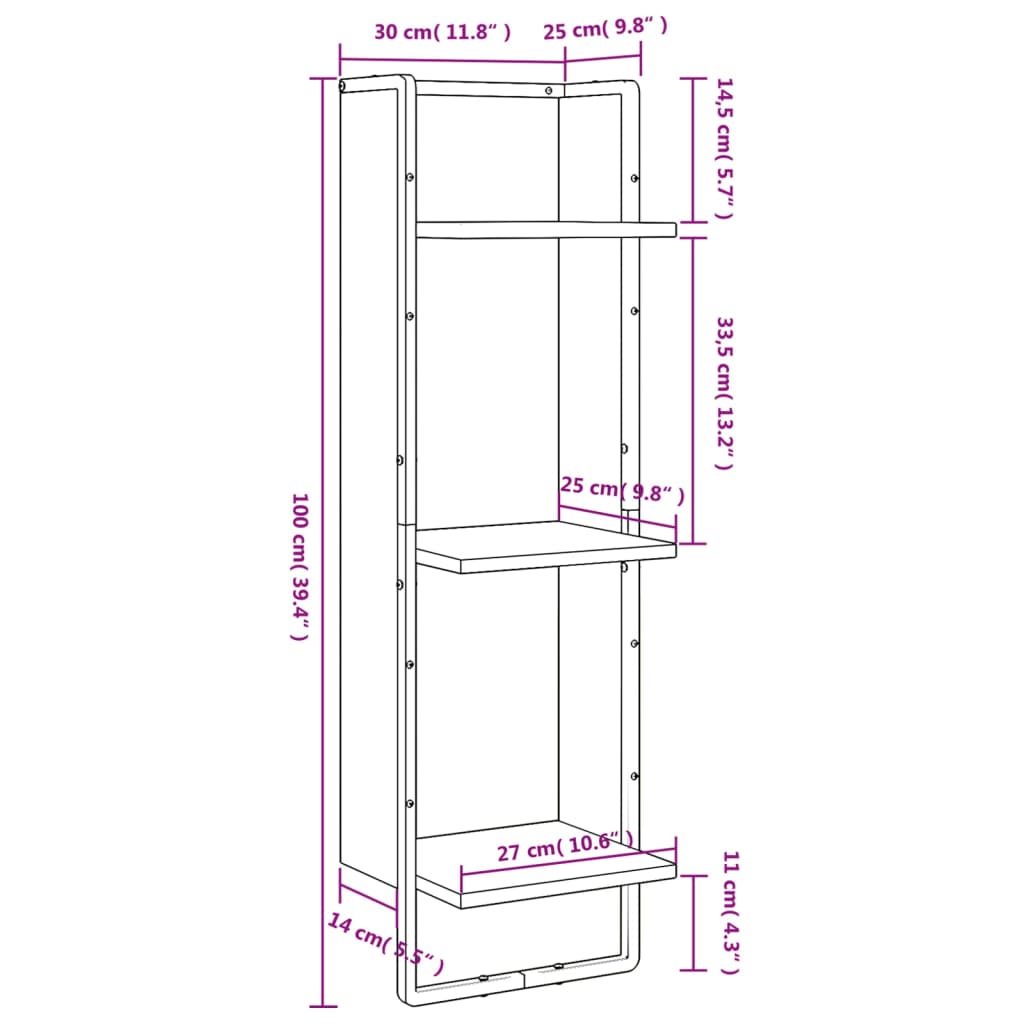 Raft cu 3 niveluri stejar maro, 30x25x100 cm, lemn prelucrat GartenMobel Dekor