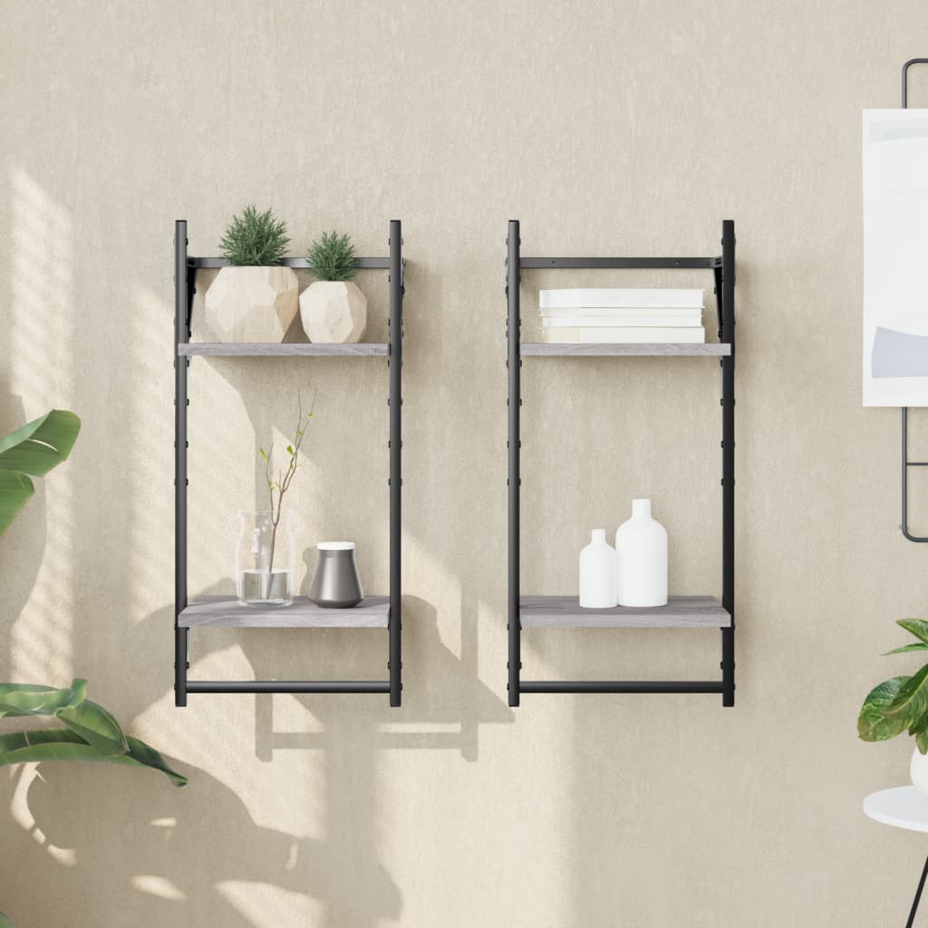 Rafturi perete 2 niveluri cu bare 2 buc. gri sonoma 30x25x65 cm GartenMobel Dekor