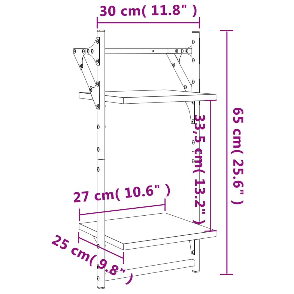 Rafturi perete 2 niveluri cu bare 2 buc. gri sonoma 30x25x65 cm GartenMobel Dekor