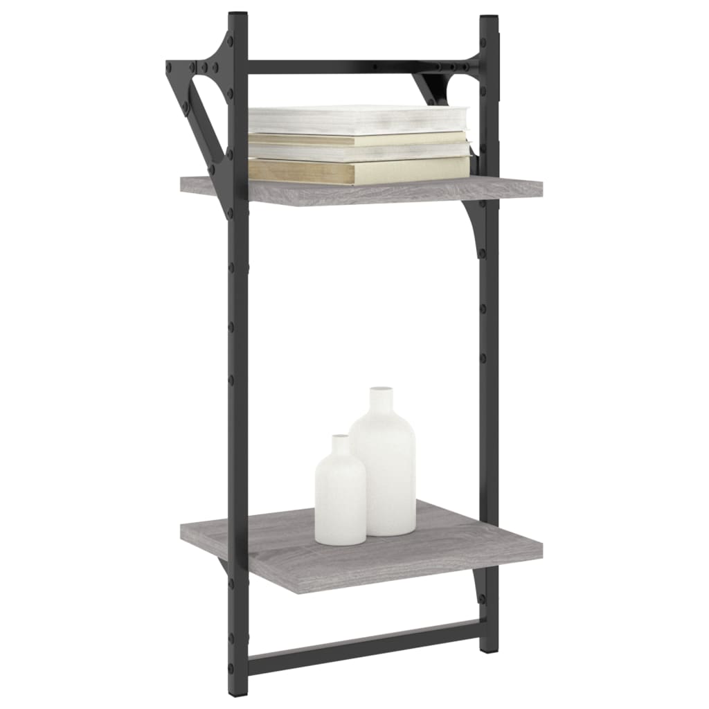 Rafturi perete 2 niveluri cu bare 2 buc. gri sonoma 30x25x65 cm GartenMobel Dekor