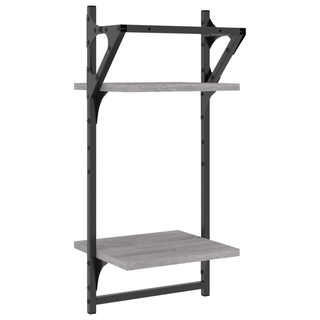 Rafturi perete 2 niveluri cu bare 2 buc. gri sonoma 30x25x65 cm GartenMobel Dekor