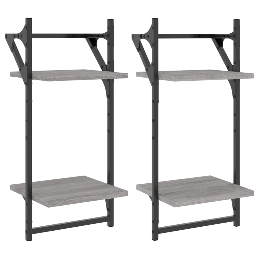 Rafturi perete 2 niveluri cu bare 2 buc. gri sonoma 30x25x65 cm GartenMobel Dekor
