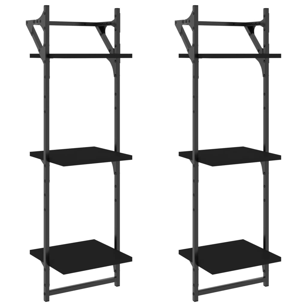 Rafturi perete 3 niveluri/bare 2 buc negru 30x25x100cm GartenMobel Dekor