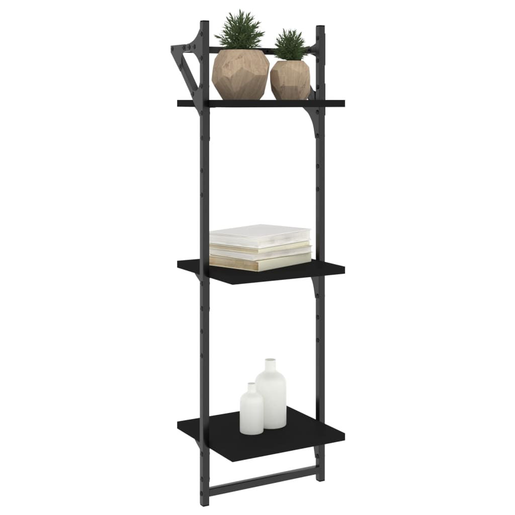 Rafturi perete 3 niveluri/bare 2 buc negru 30x25x100cm GartenMobel Dekor