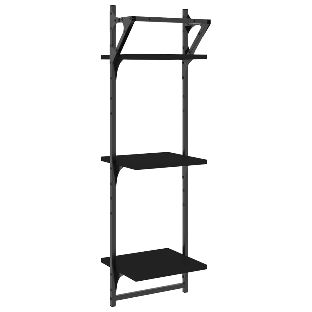 Rafturi perete 3 niveluri/bare 2 buc negru 30x25x100cm GartenMobel Dekor