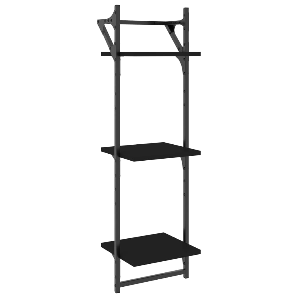 Rafturi perete 3 niveluri/bare 2 buc negru 30x25x100cm GartenMobel Dekor
