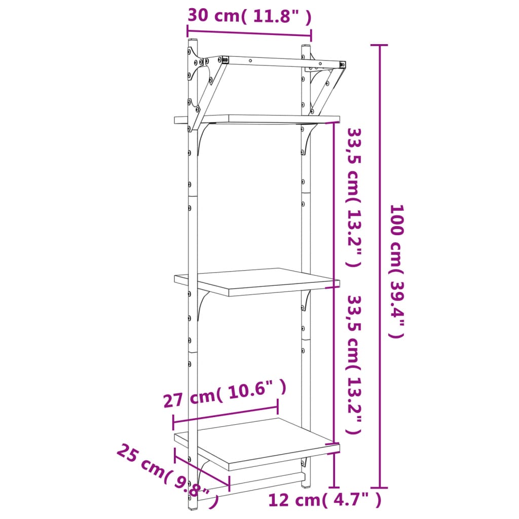 Rafturi perete 3 niveluri/bare 2 buc stejar sonoma 30x25x100cm GartenMobel Dekor