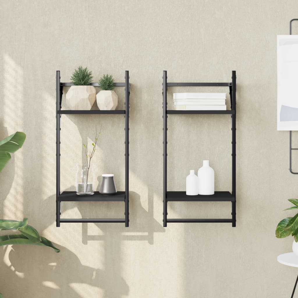 Rafturi perete cu 2 niveluri/bare 2 buc negru 30x25x65 cm GartenMobel Dekor