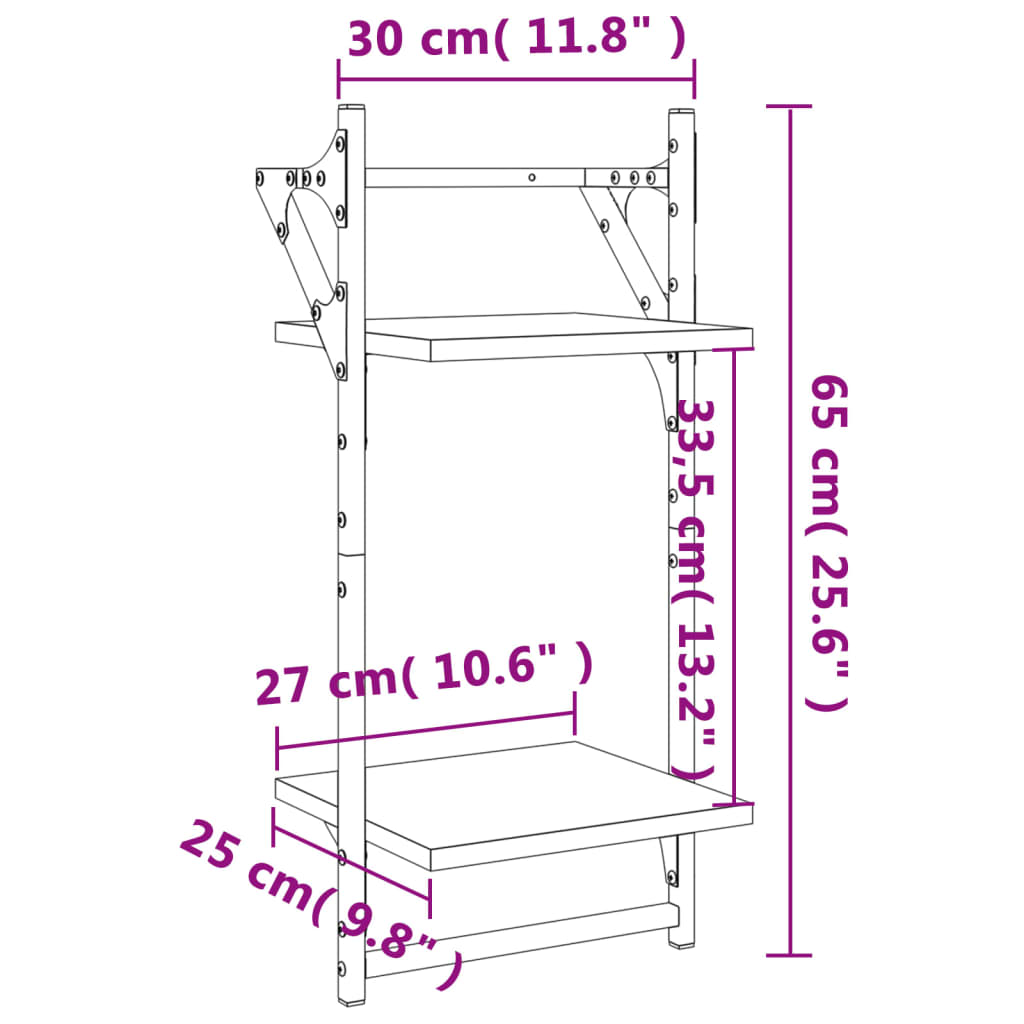 Rafturi perete cu 2 niveluri/bare 2 buc negru 30x25x65 cm GartenMobel Dekor