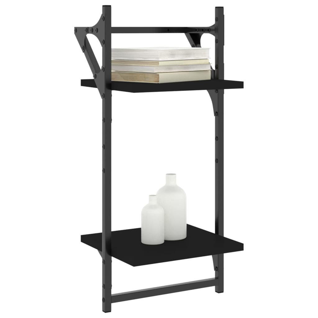 Rafturi perete cu 2 niveluri/bare 2 buc negru 30x25x65 cm GartenMobel Dekor