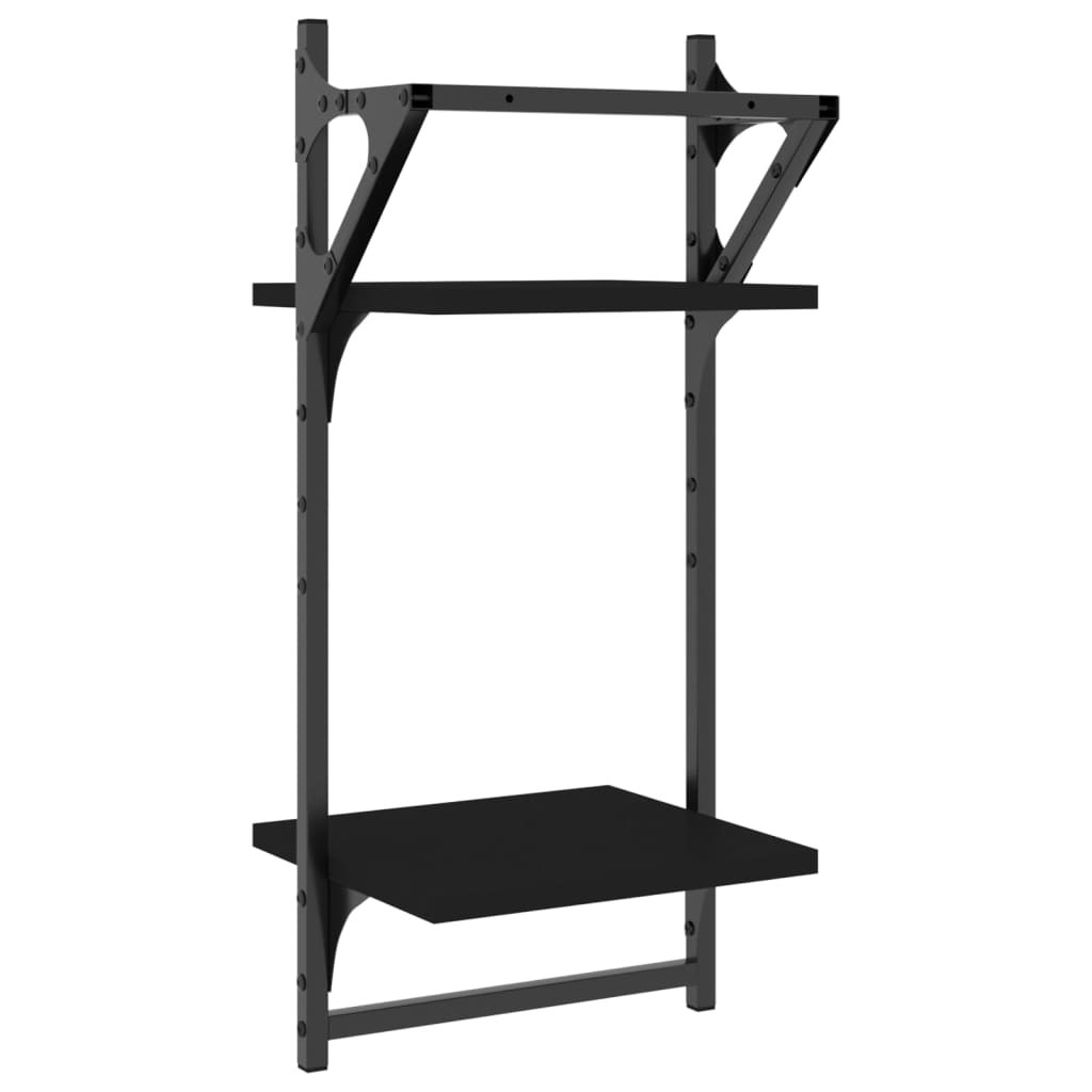 Rafturi perete cu 2 niveluri/bare 2 buc negru 30x25x65 cm GartenMobel Dekor