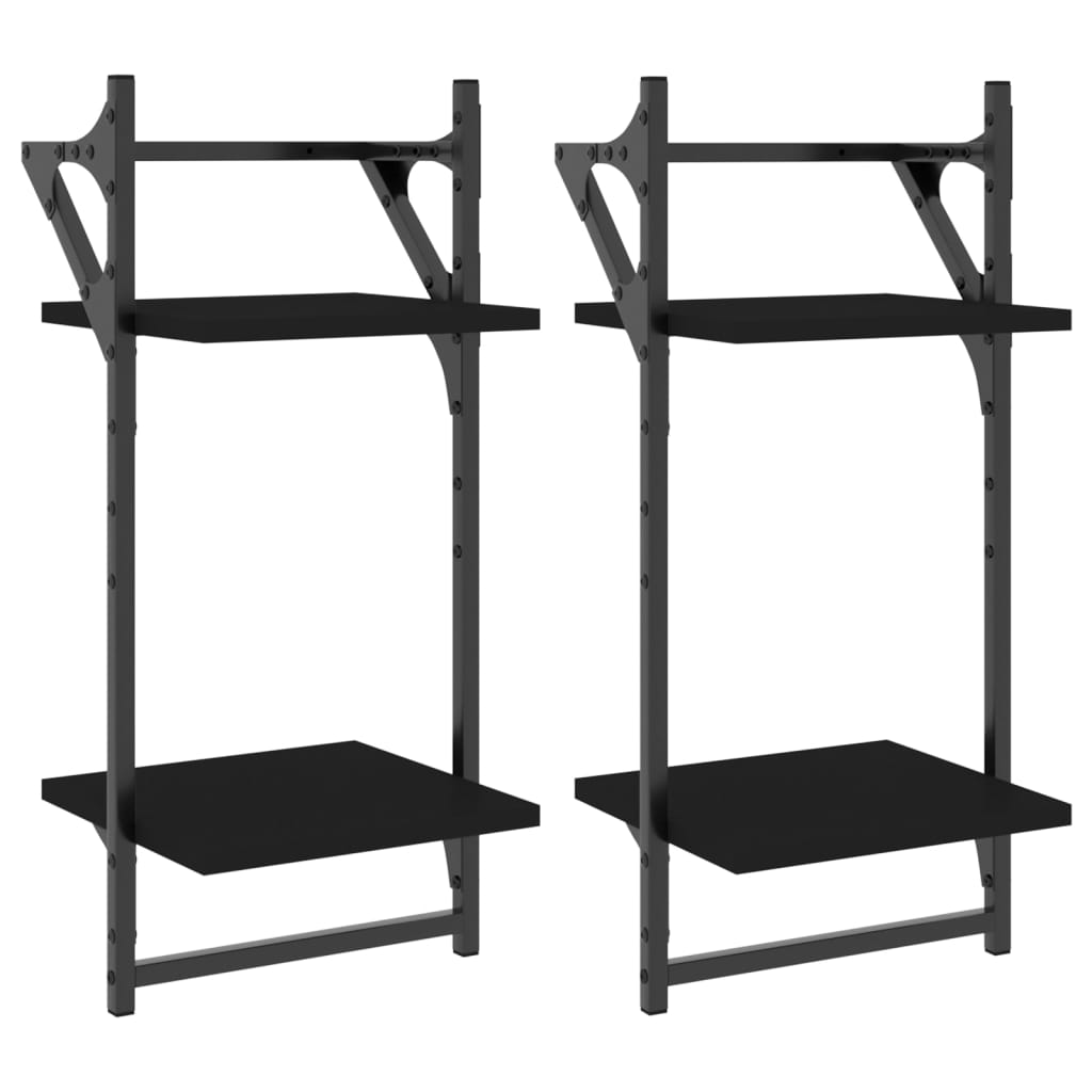 Rafturi perete cu 2 niveluri/bare 2 buc negru 30x25x65 cm GartenMobel Dekor