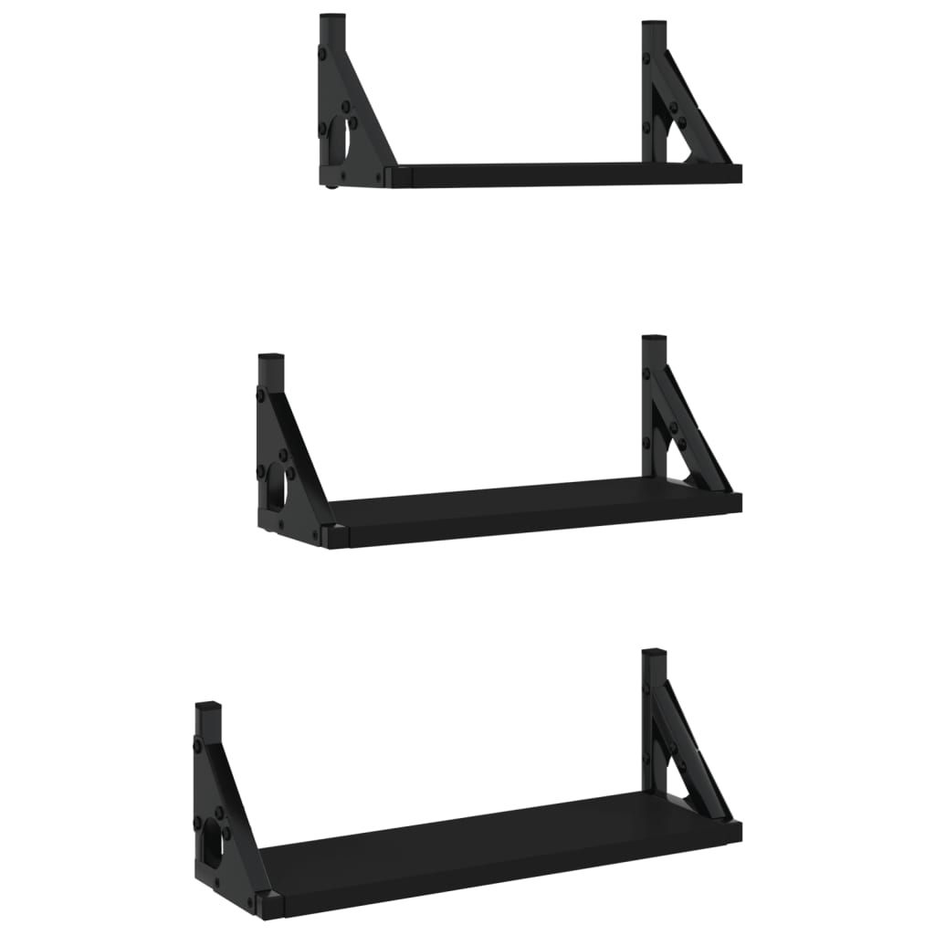 Set rafturi de perete, 3 buc., negru, lemn prelucrat GartenMobel Dekor