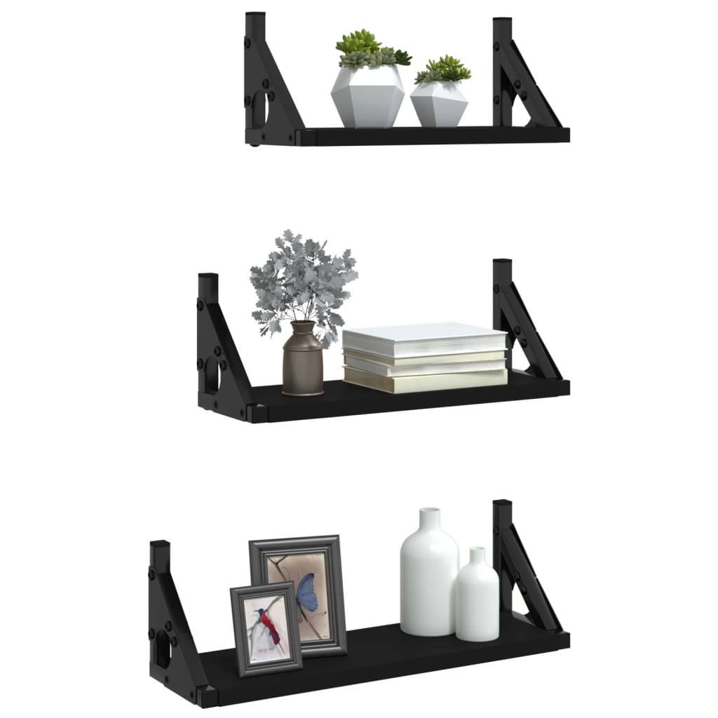 Set rafturi de perete, 3 buc., negru, lemn prelucrat GartenMobel Dekor