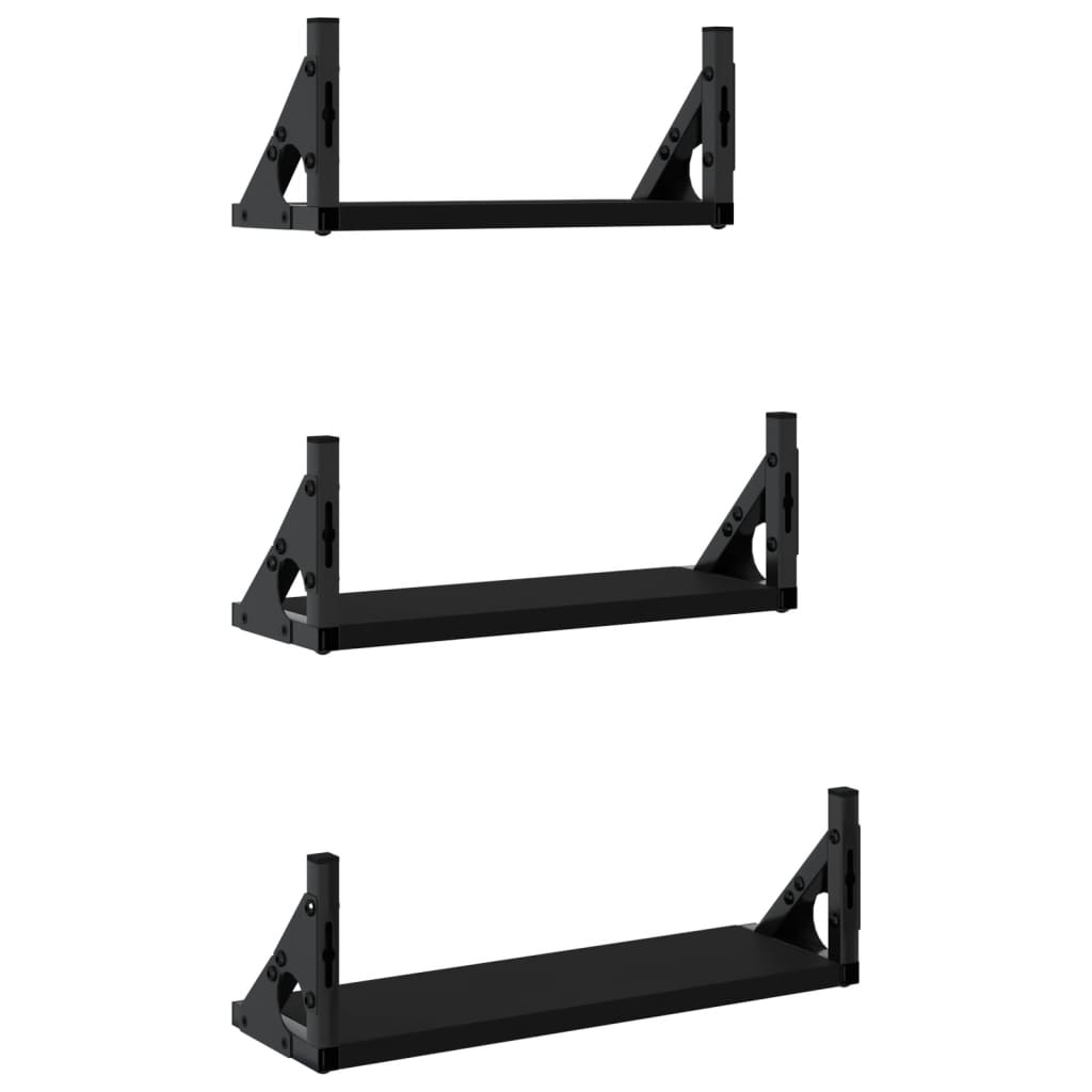 Set rafturi de perete, 3 buc., negru, lemn prelucrat GartenMobel Dekor