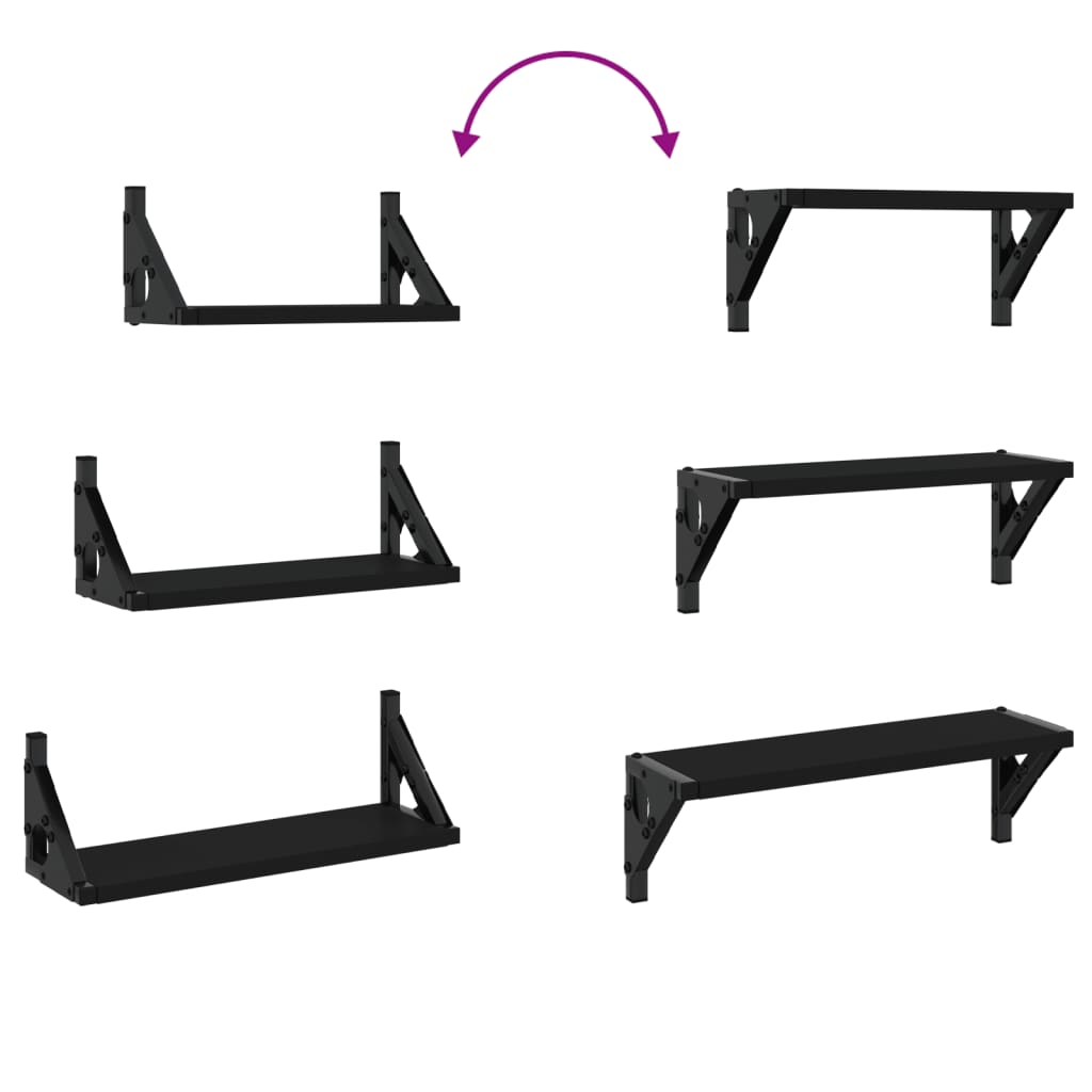 Set rafturi de perete, 3 buc., negru, lemn prelucrat GartenMobel Dekor