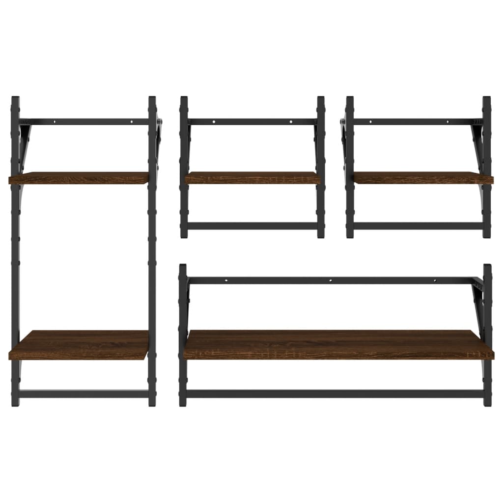 Set rafturi de perete cu bare, 4 buc., stejar maro, lemn GartenMobel Dekor