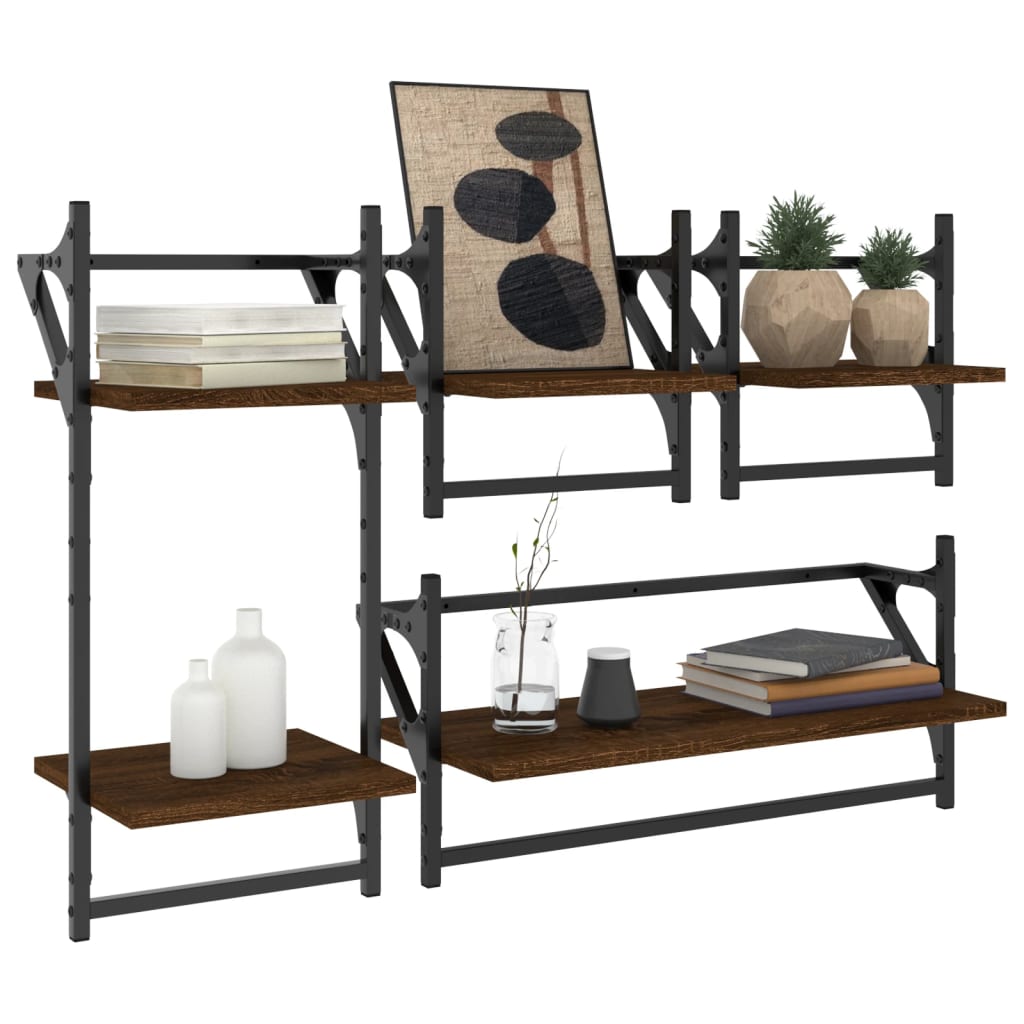 Set rafturi de perete cu bare, 4 buc., stejar maro, lemn GartenMobel Dekor