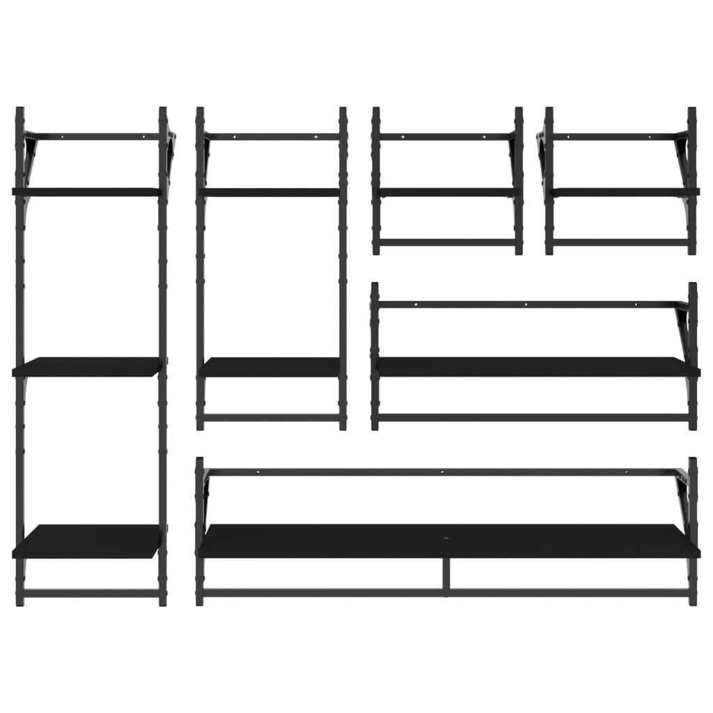 Set rafturi de perete cu bare, 6 buc., negru, lemn GartenMobel Dekor
