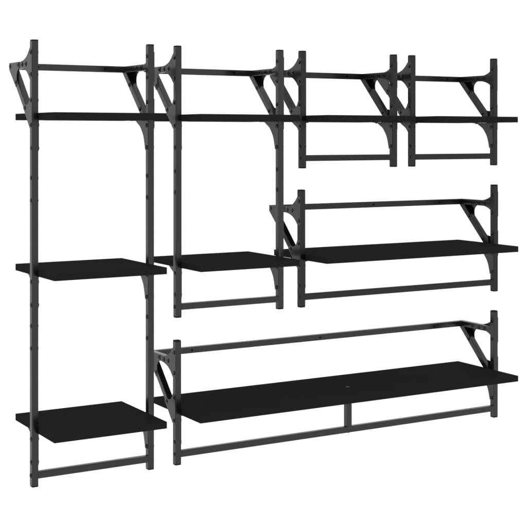 Set rafturi de perete cu bare, 6 buc., negru, lemn GartenMobel Dekor