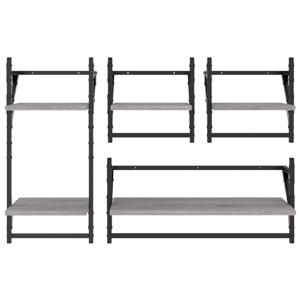 Set rafturi perete cu bare, 4 buc., gri sonoma, lemn prelucrat GartenMobel Dekor