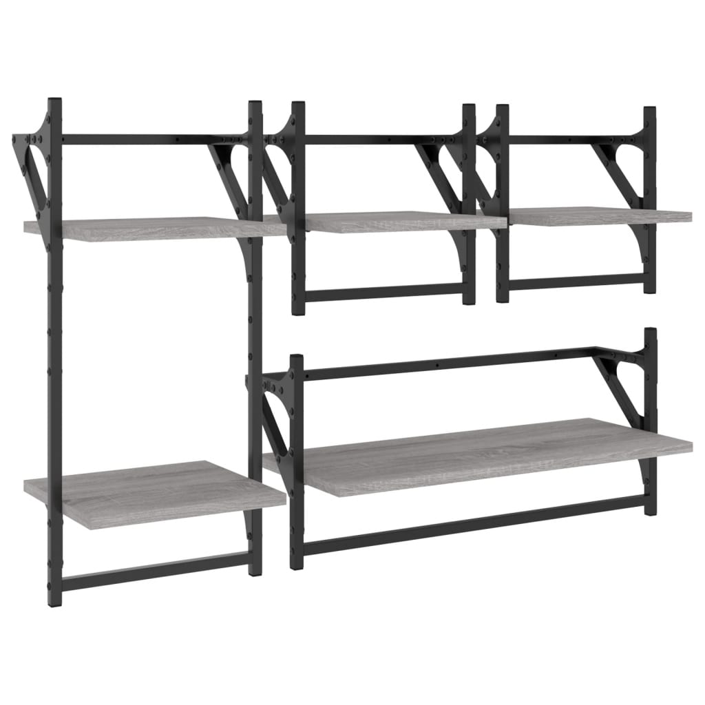 Set rafturi perete cu bare, 4 buc., gri sonoma, lemn prelucrat GartenMobel Dekor