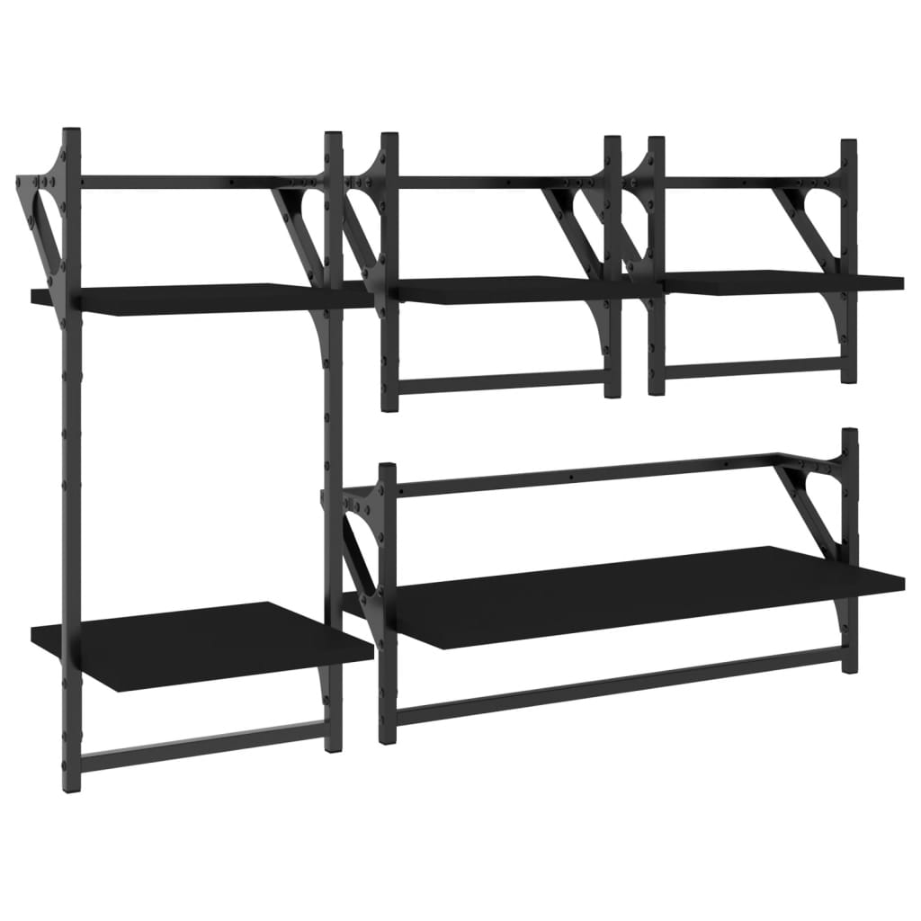 Set rafturi perete cu bare, 4 buc. negru lemn prelucrat GartenMobel Dekor