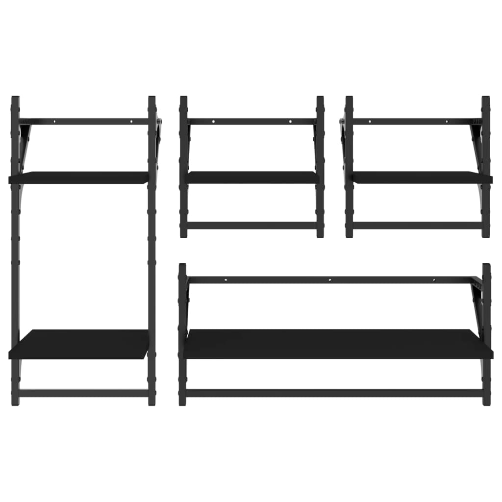 Set rafturi perete cu bare, 4 buc. negru lemn prelucrat GartenMobel Dekor