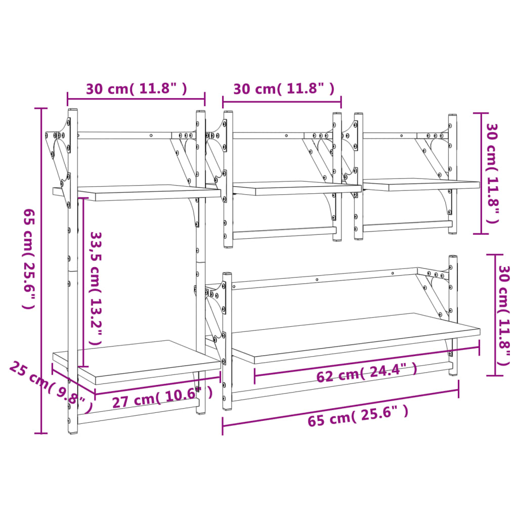 Set rafturi perete cu bare, 4 buc. negru lemn prelucrat GartenMobel Dekor
