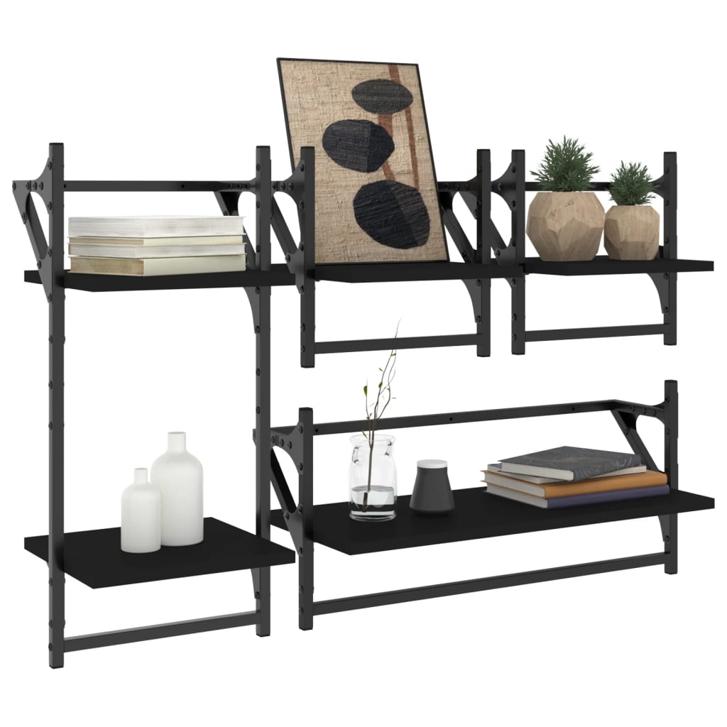 Set rafturi perete cu bare, 4 buc. negru lemn prelucrat GartenMobel Dekor