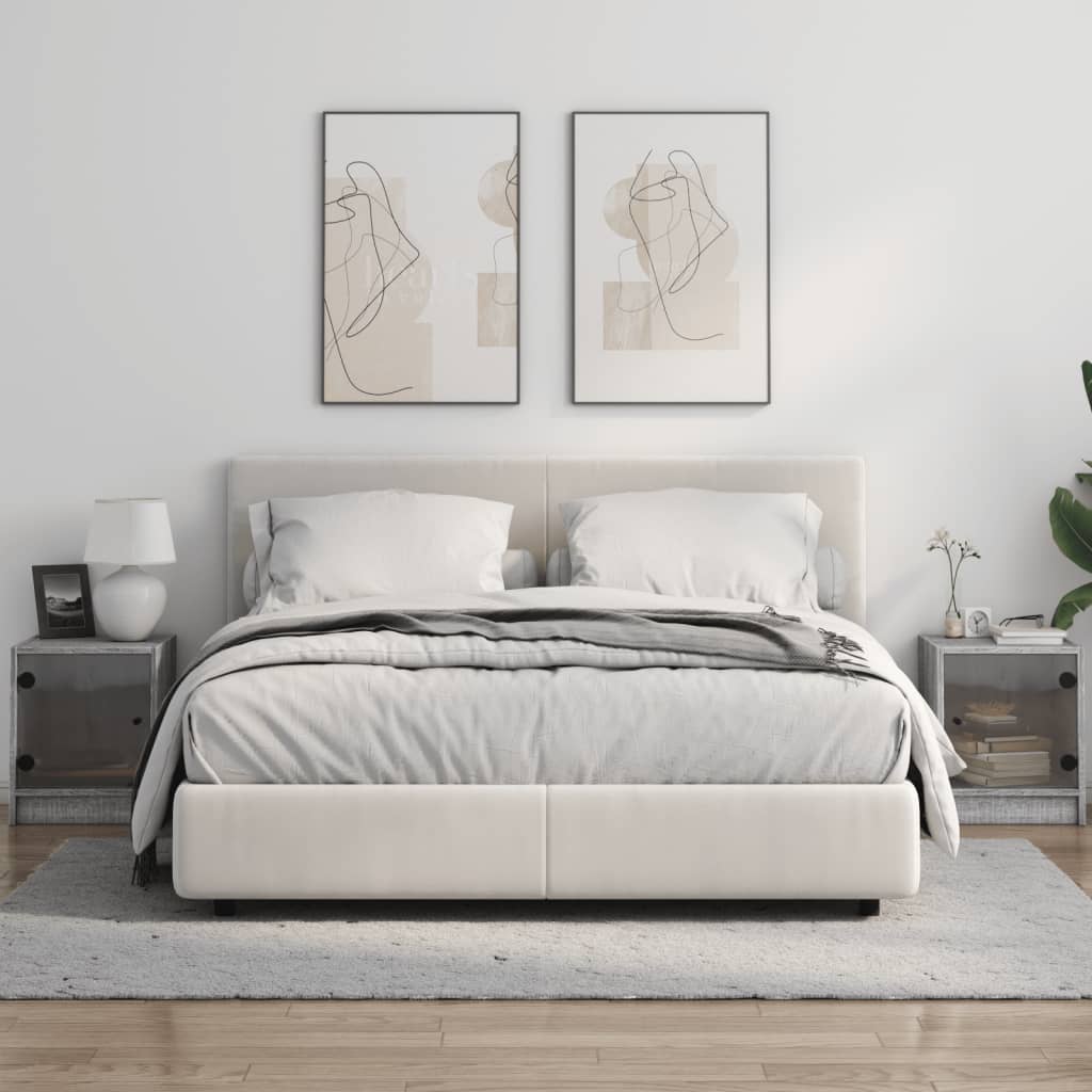 Noptiere cu uși din sticlă, 2 buc., gri sonoma, 35x37x42 cm GartenMobel Dekor