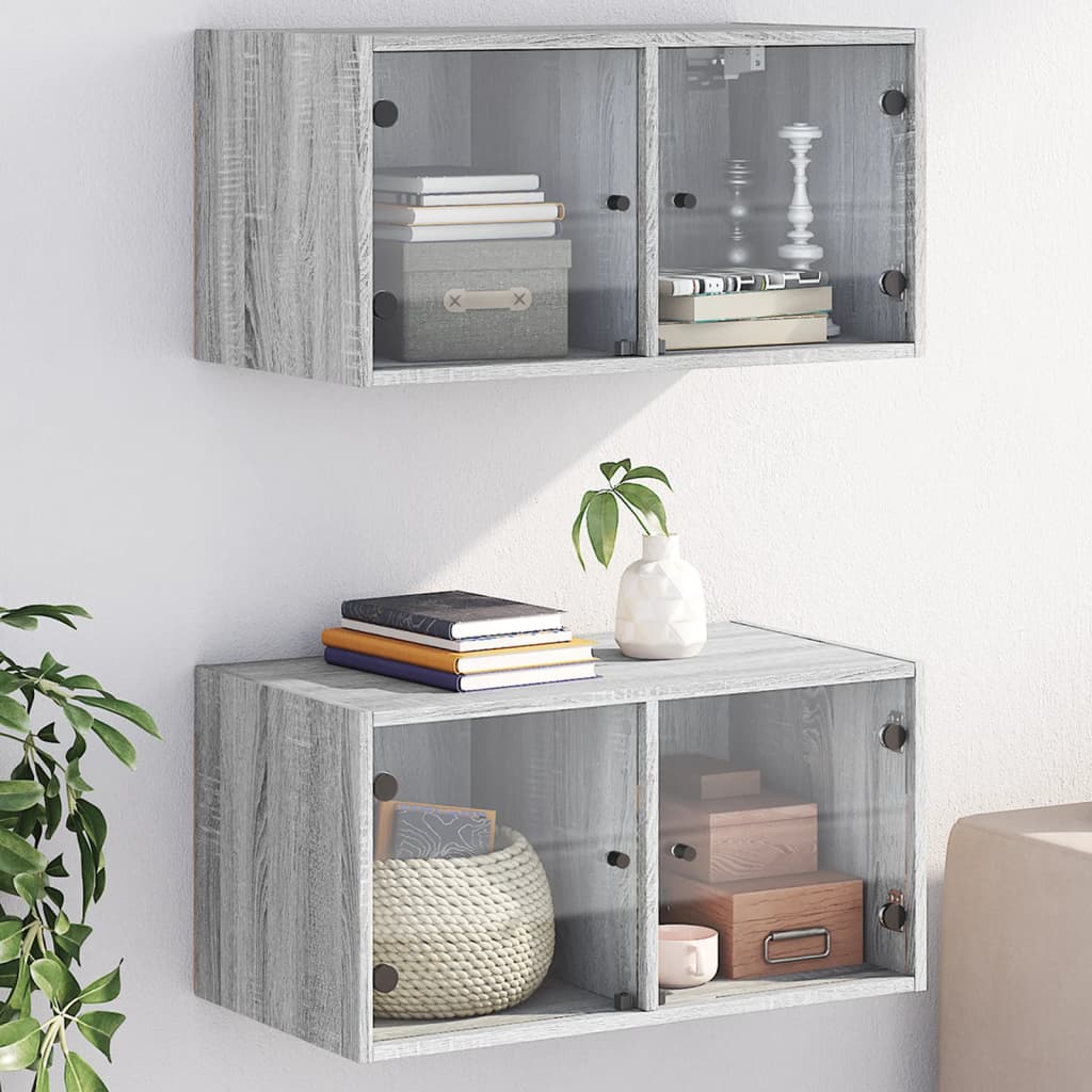 Dulapuri de perete cu uși sticlă 2 buc. gri sonoma 68,5x37x35cm GartenMobel Dekor