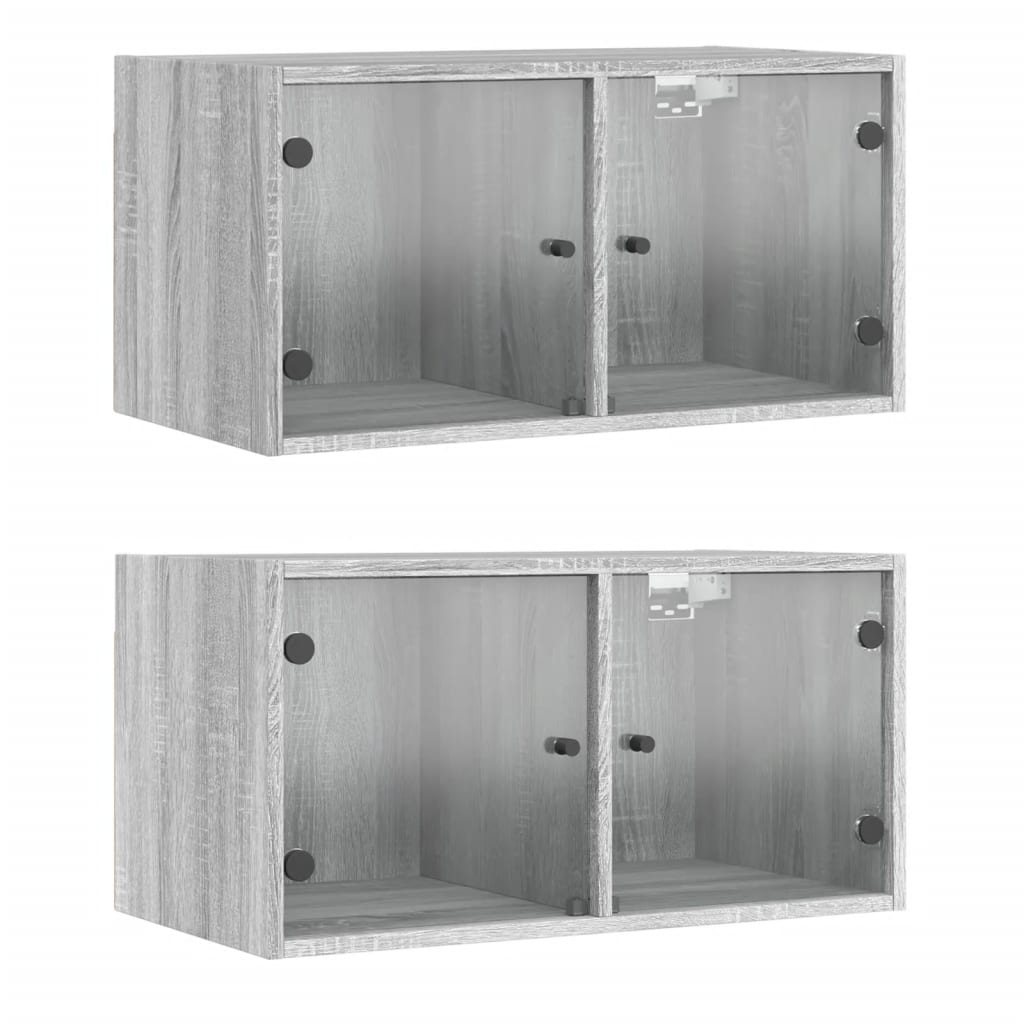 Dulapuri de perete cu uși sticlă 2 buc. gri sonoma 68,5x37x35cm GartenMobel Dekor