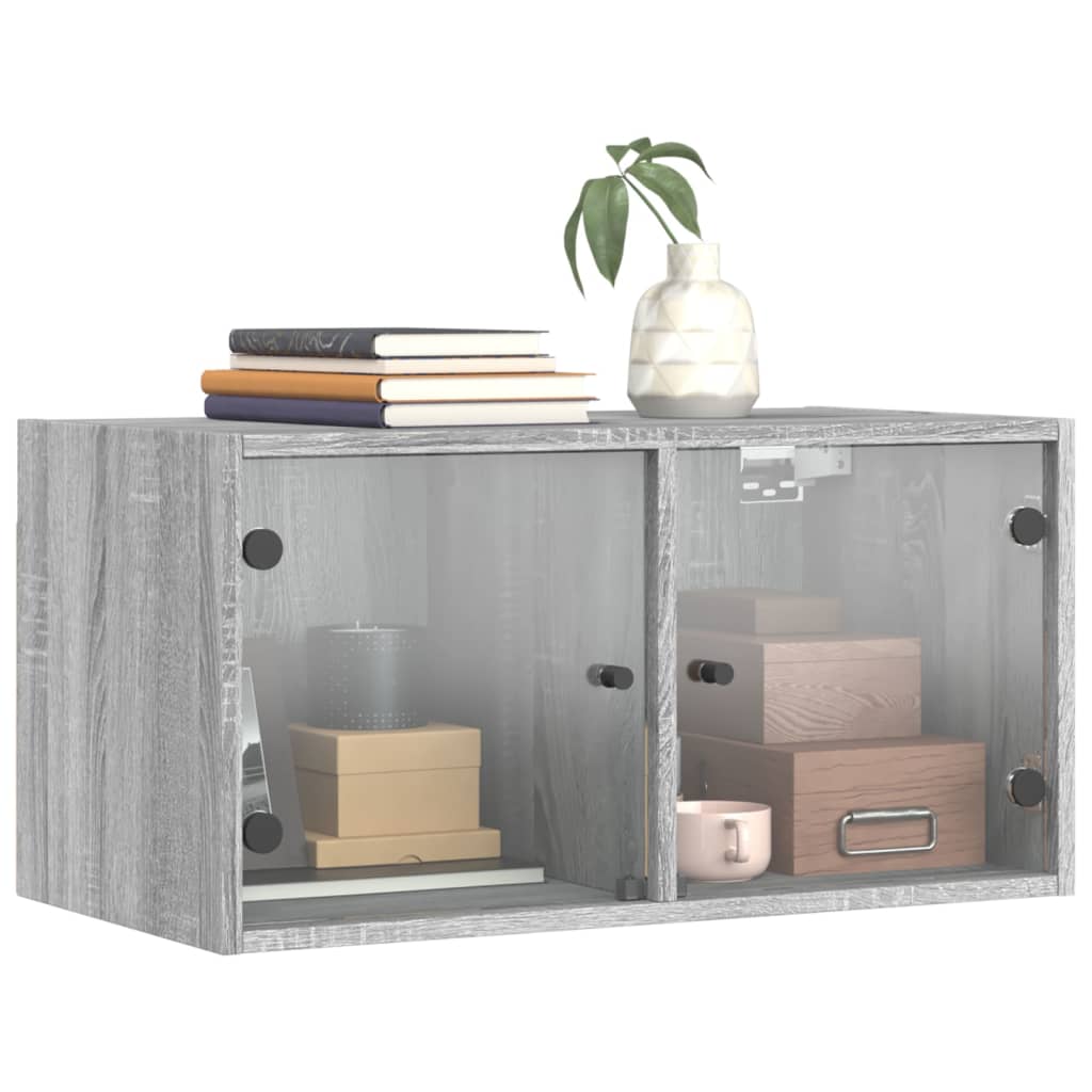 Dulapuri de perete cu uși sticlă 2 buc. gri sonoma 68,5x37x35cm GartenMobel Dekor