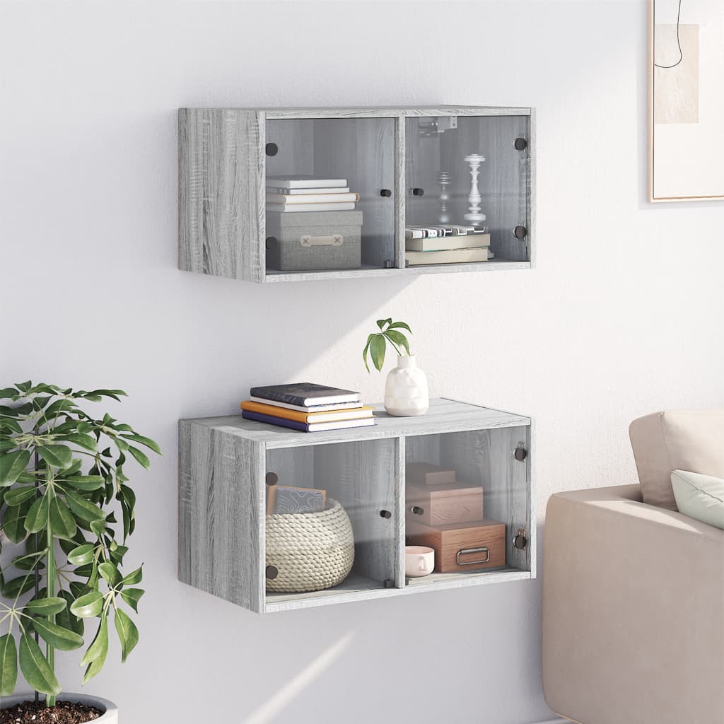 Dulapuri de perete cu uși sticlă 2 buc. gri sonoma 68,5x37x35cm GartenMobel Dekor