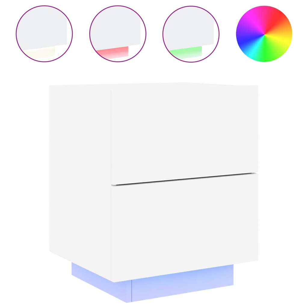 Noptieră cu lumini LED, alb, lemn prelucrat GartenMobel Dekor