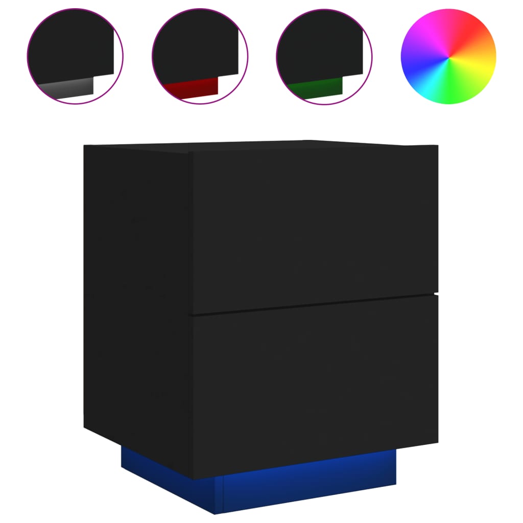 Noptieră cu lumini LED, negru, lemn prelucrat GartenMobel Dekor