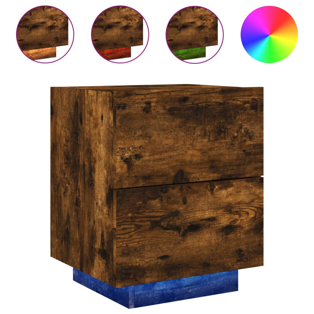 Noptieră cu lumini LED, stejar fumuriu, lemn prelucrat GartenMobel Dekor