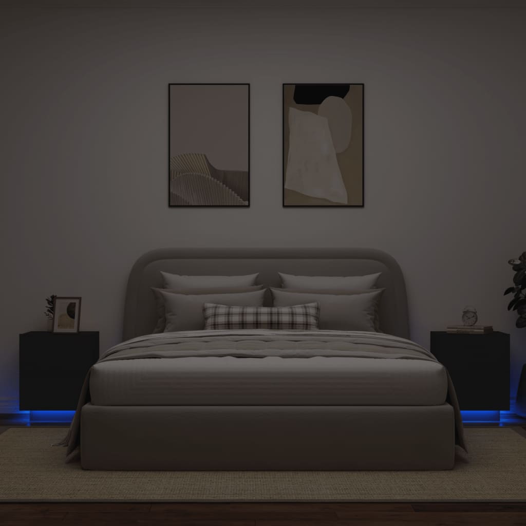 Noptiere cu lumini LED, 2 buc., negru, lemn prelucrat GartenMobel Dekor
