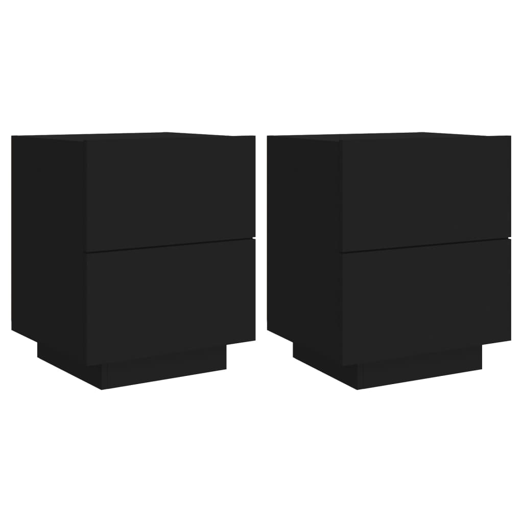 Noptiere cu lumini LED, 2 buc., negru, lemn prelucrat GartenMobel Dekor