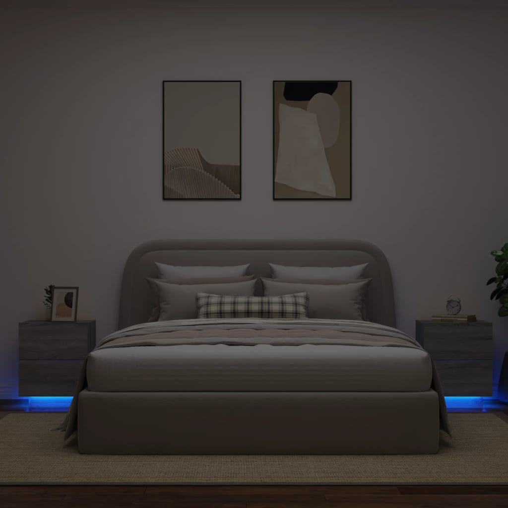 Noptiere cu lumini LED, 2 buc., sonoma gri, lemn prelucrat GartenMobel Dekor