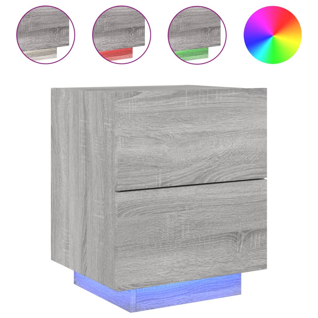 Noptiere cu lumini LED, 2 buc., sonoma gri, lemn prelucrat GartenMobel Dekor