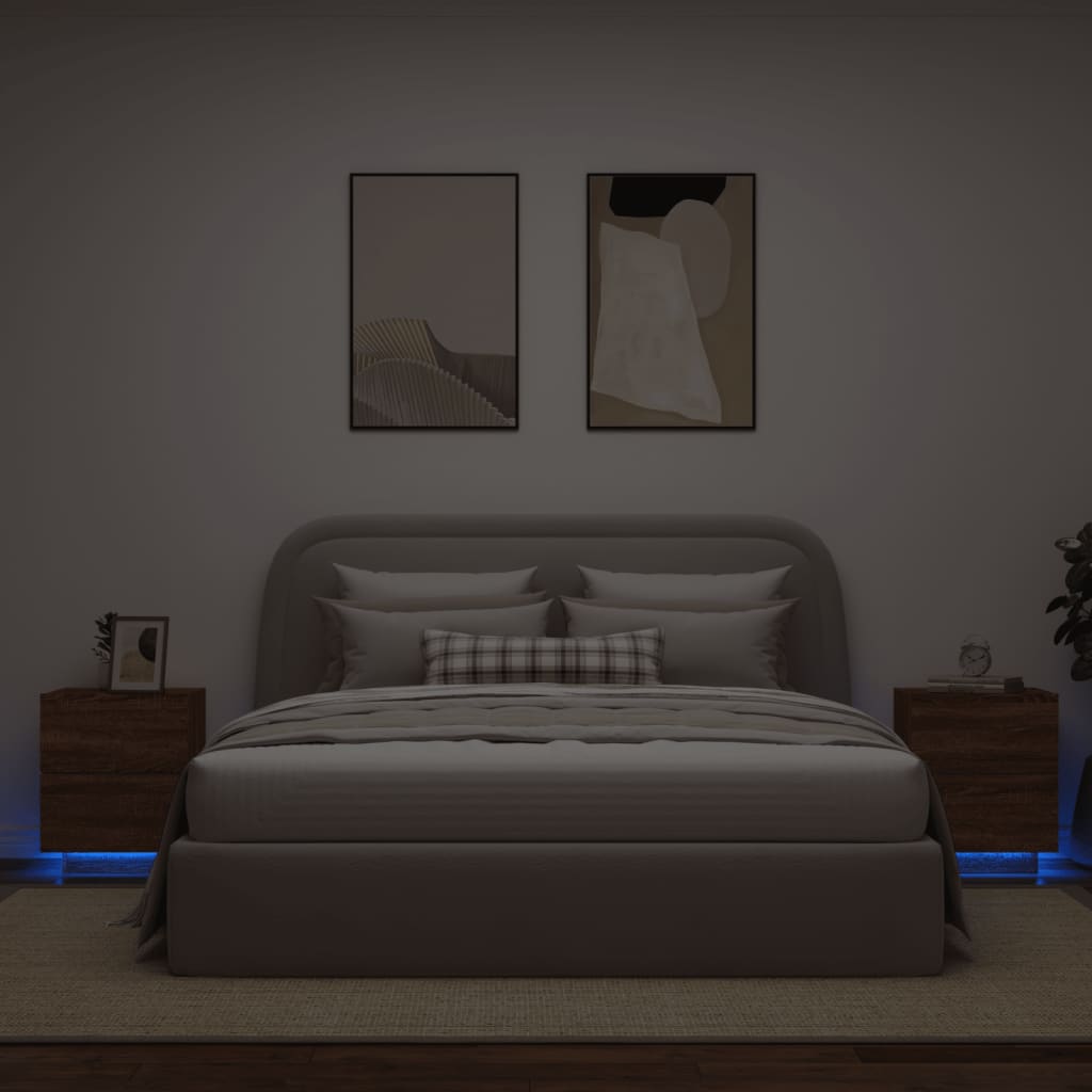 Noptiere cu lumini LED, 2 buc., stejar maro, lemn prelucrat GartenMobel Dekor