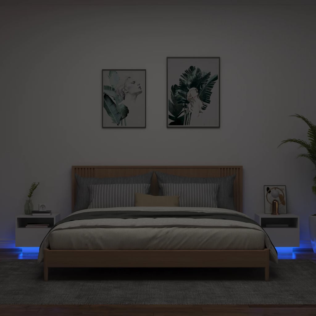 Noptiere cu lumini LED, 2 buc., alb, 40x39x37 cm GartenMobel Dekor