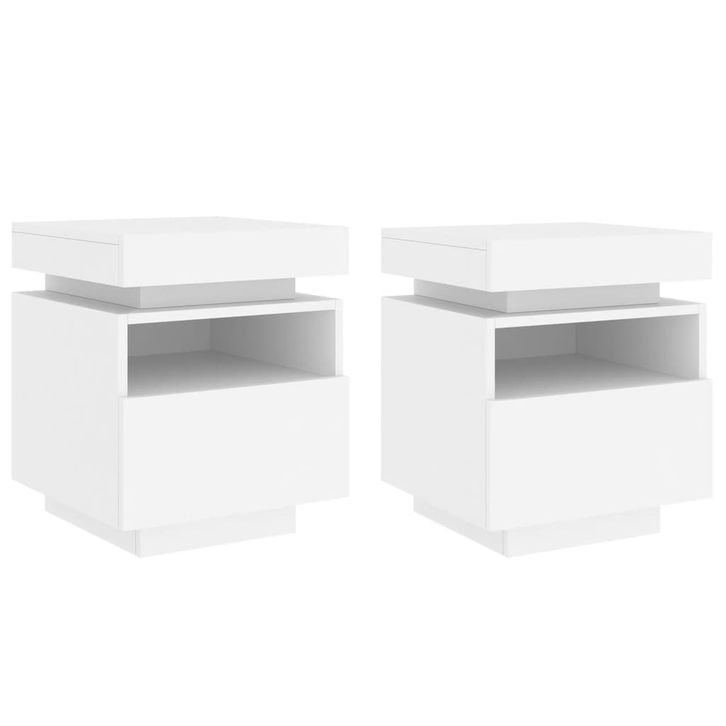 Noptiere cu lumini LED, 2 buc., alb, 40x39x48,5 cm GartenMobel Dekor