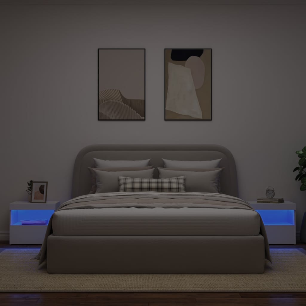 Noptiere cu lumini LED, 2 buc., alb, 50x40x45 cm GartenMobel Dekor