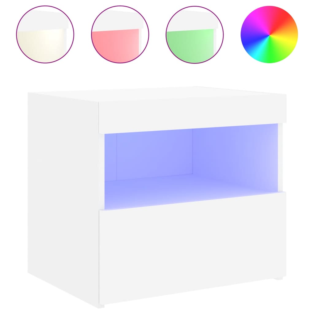 Noptiere cu lumini LED, 2 buc., alb, 50x40x45 cm GartenMobel Dekor